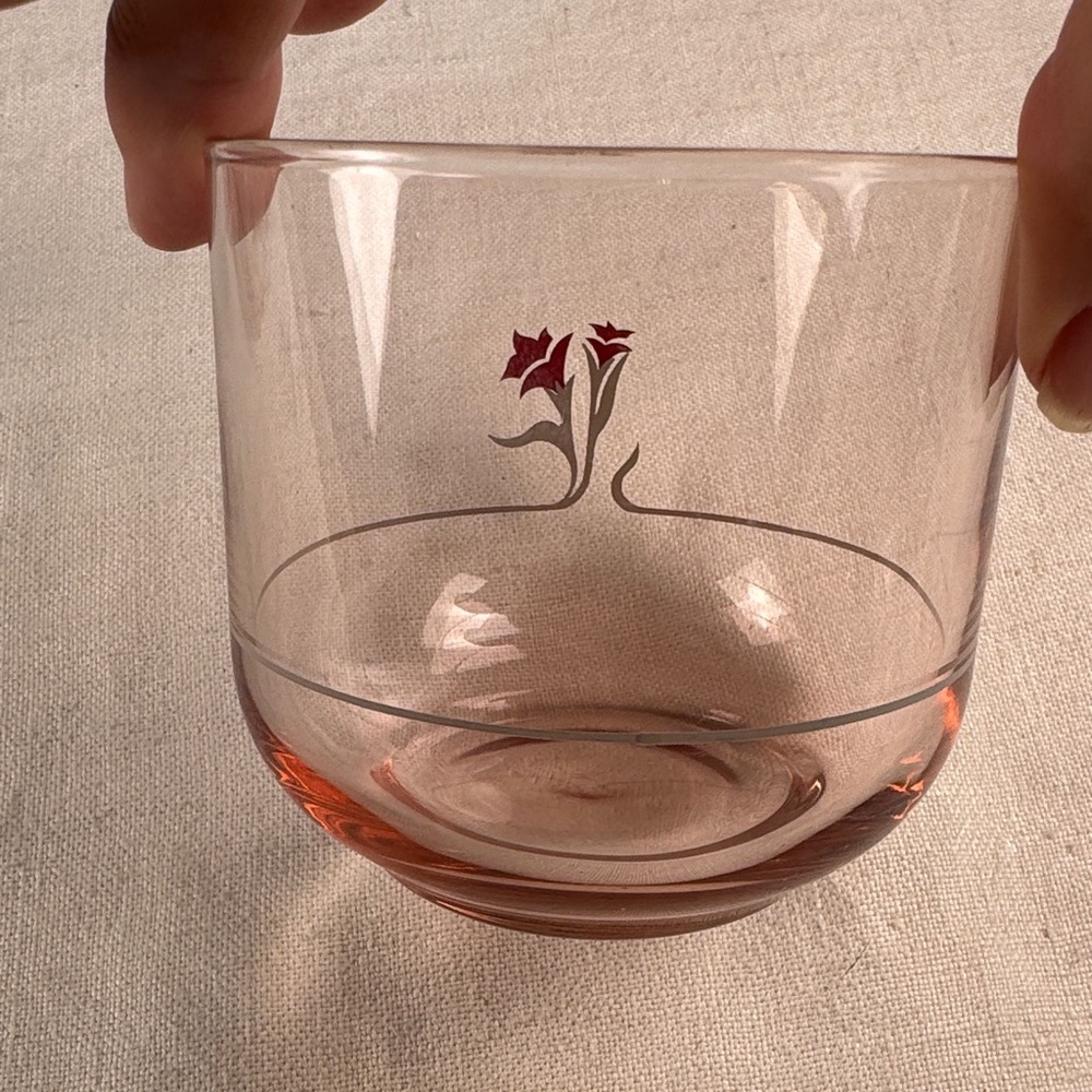 2 Elegant Pink Glass MCM Tumblers with Floral Design - Picture 5 of 10